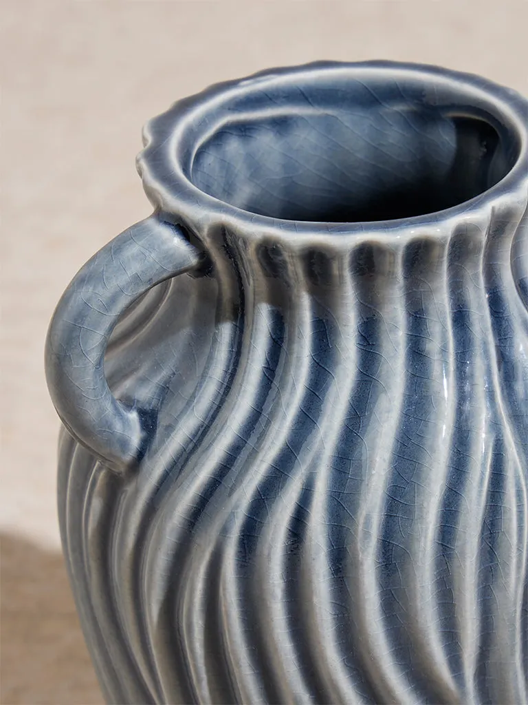 Westside Home Grey Ribbed-Textured Vase with Twin Handle