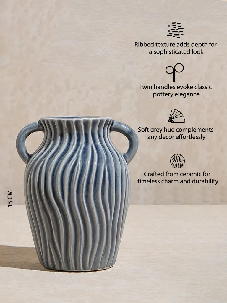 Westside Home Grey Ribbed-Textured Vase with Twin Handle