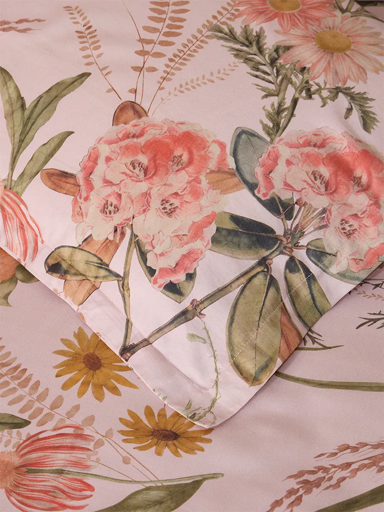 Westside Home Pink Floral Printed King Bed Flat Sheet and Pillowcase Set