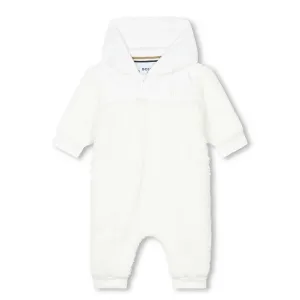 White Teddy Fleece Hooded Romper