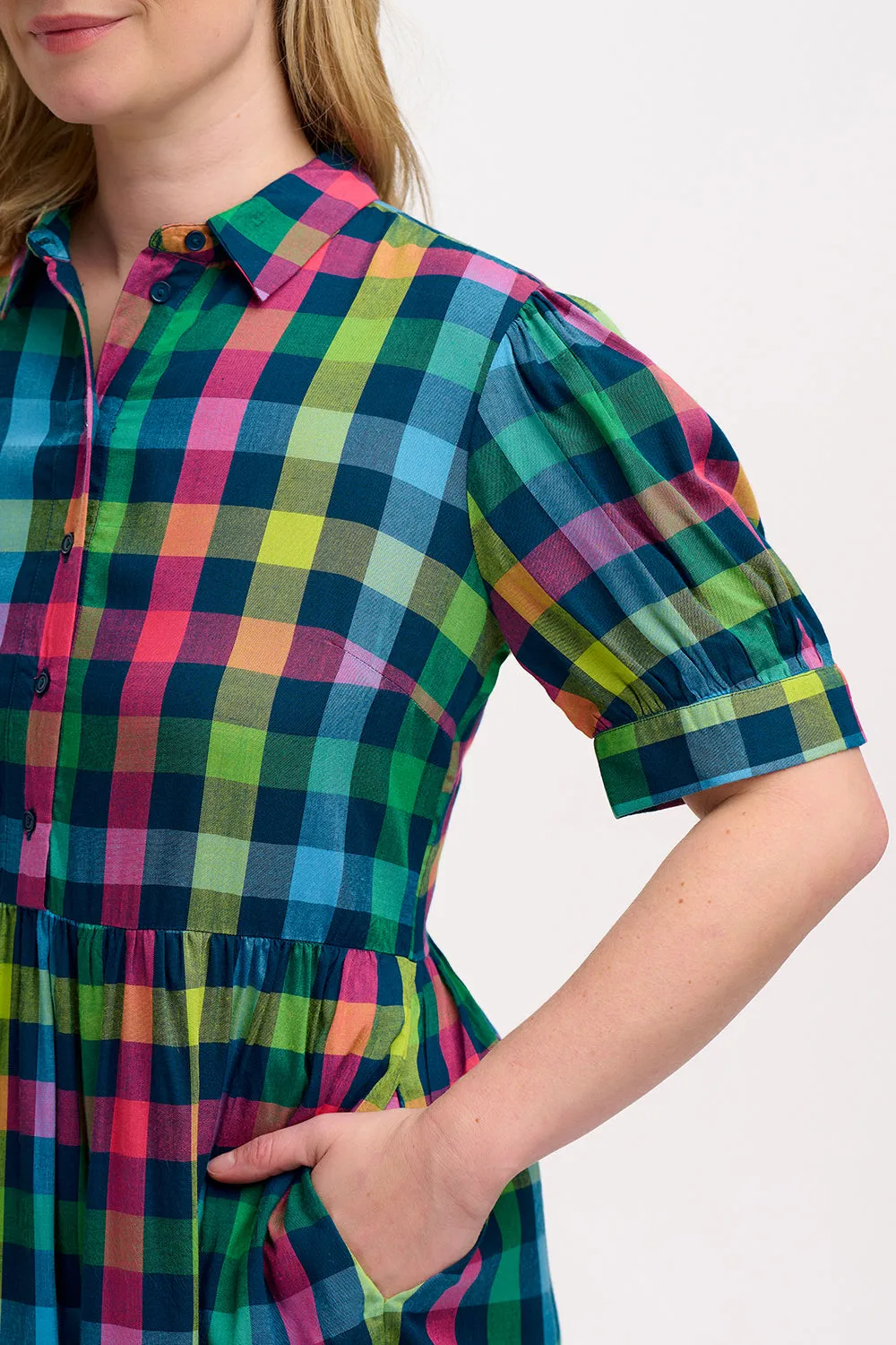 Willet Midi Smock Dress - Multi. Midnight Gingham