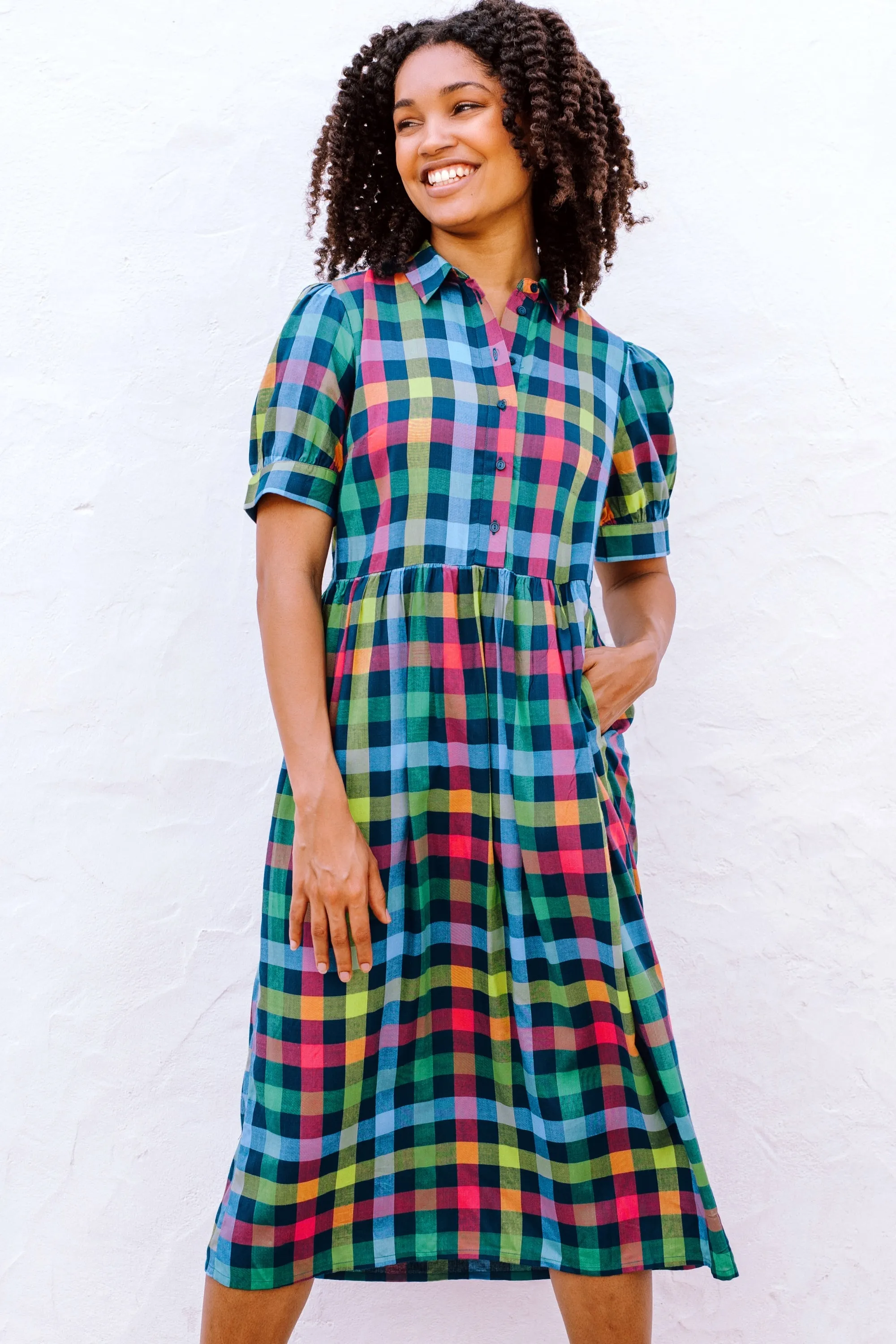 Willet Midi Smock Dress - Multi. Midnight Gingham