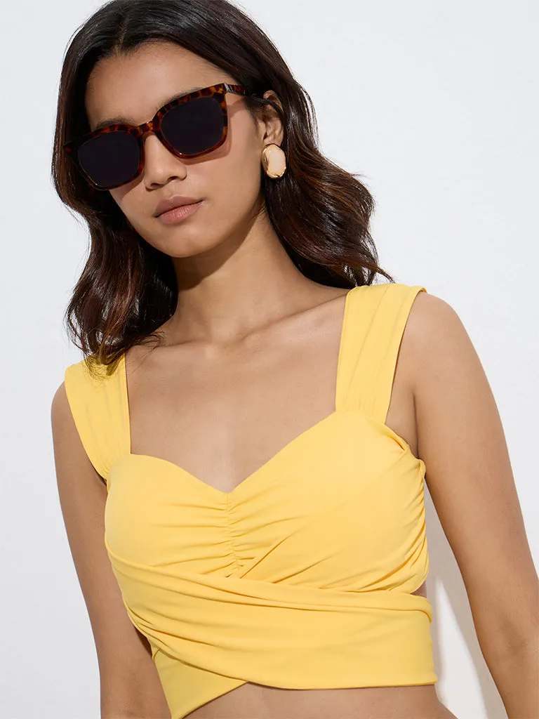 Wunderlove Swimwear Yellow Wrap-Style Padded Swim Bra