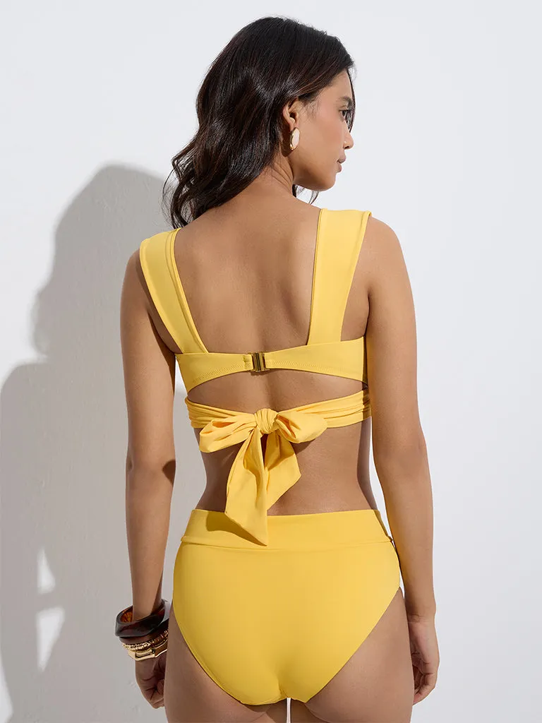 Wunderlove Swimwear Yellow Wrap-Style Padded Swim Bra